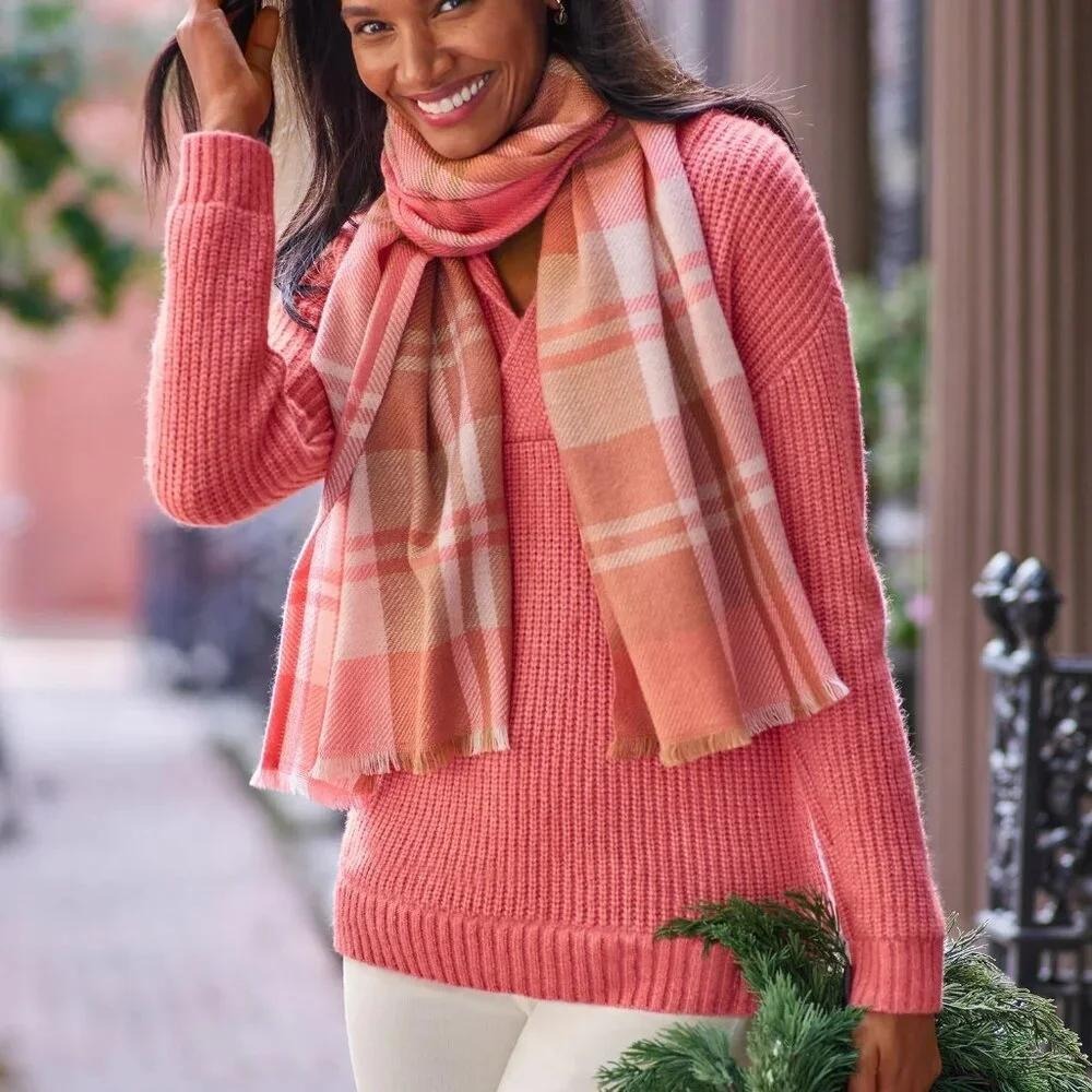 Talbots Shawl Sweater Women L Petite Pink Ribbed Wool Blend Work Preppy Classic